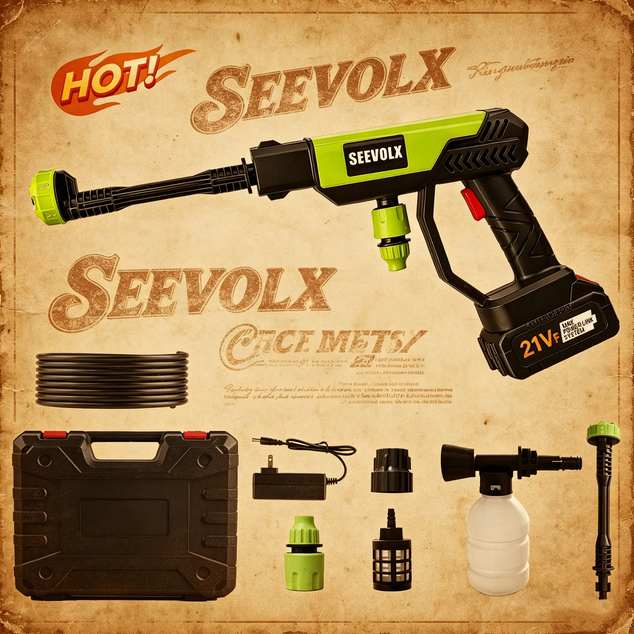 SEEVOLX Cordless Electric Pressure Washer, 21V Portable Washer with Dual Batteries for Fast, Powerful Outdoor, Car Cleaning