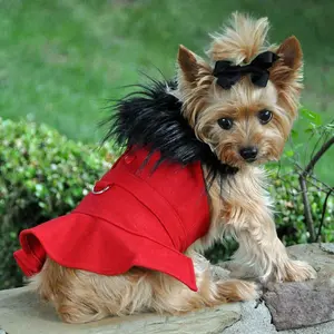 Red Wool Dog Coat With Faux Fur Trim
