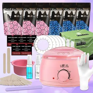 Hard Wax Kit, 1 Set Hot Melt Hard Wax Heater & Wax Strips & Wax Beads & Tools, Personal Care Appliances for Hair Removal, Eyebrows, Bikini, Legs, Face, Home Waxing Kit