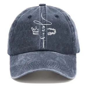 Jesus Crown & Thorns Washed Black Baseball Cap | Christian Faith Adjustable Hat Christian Gift