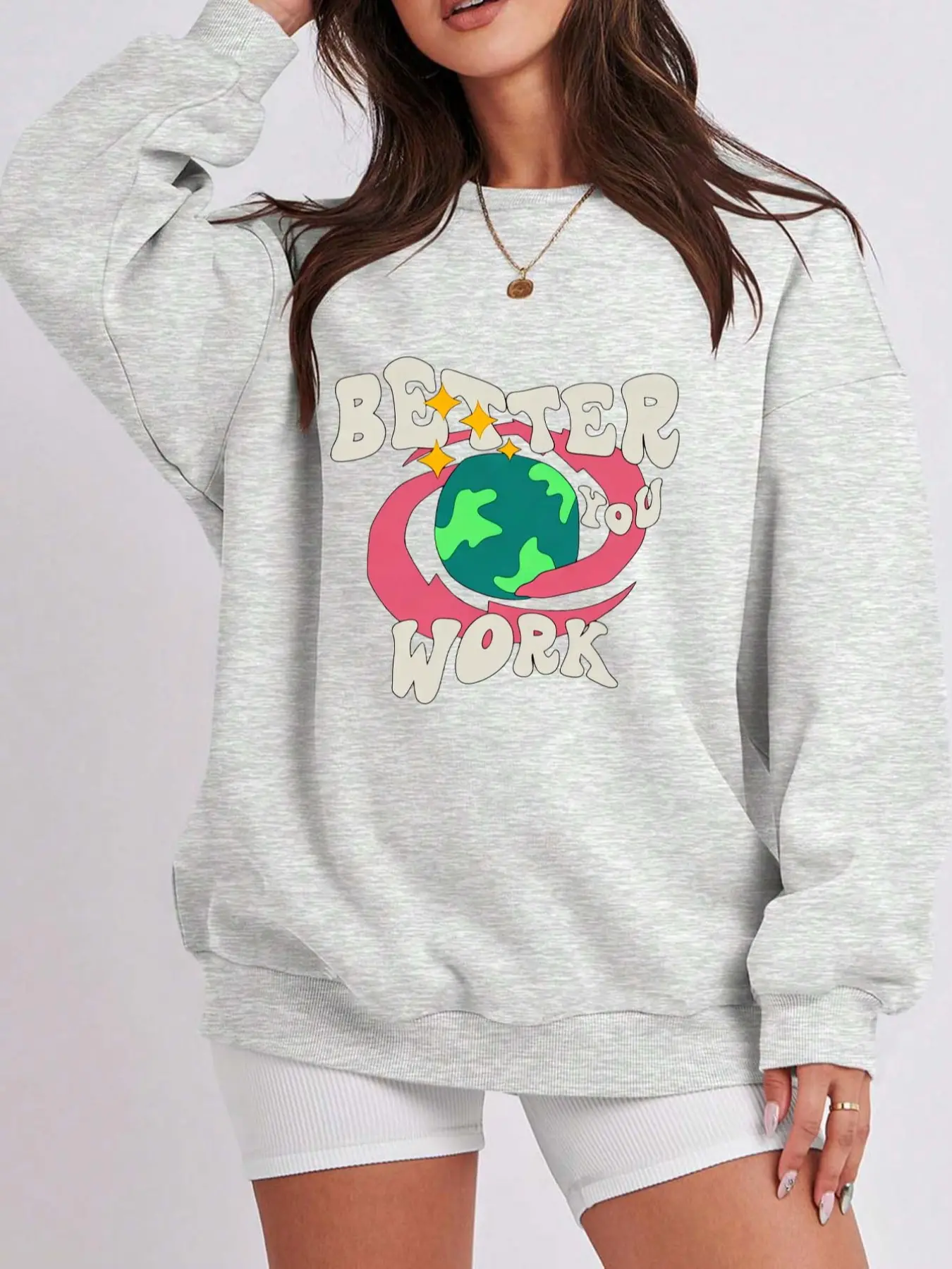 Women's Y2K Style Letter Print Loose Fit Round Neck Pullover Sweater, Fall & Winter Casual Streetwear for Ladies