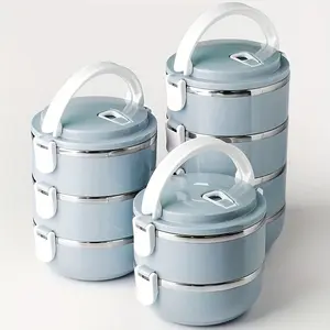 A Stainless Steel Lunch Box Set - 2/3 Tier Insulated Containers with Lids, Hand-Operated, Cylindrical Shape, Suitable for Storage in Offices, Schools, Camping, Picnics, And Kitchens, Leakproof Insulated Lunchbox