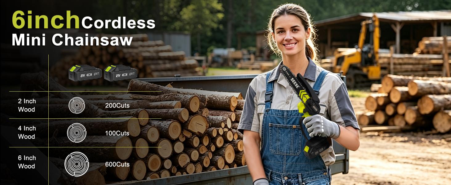 【SummerVibes】SEESE Brushless Mini ChainSaw Oil System- Portable Electric Cordless Saw for Wood Cutting, Batteries (2000mAh) ,Pruning, Gardening, Camping - Suitable for Seniors, Women Holiday gifts