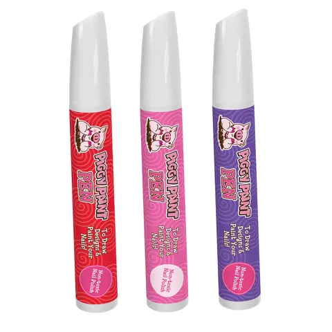 Lovebug Hug 3-Pack Piggy Pen Bundle - Marker-Tip Nail Art Pens (Festive Red, Pink, Purple) for Kids, Piggy Paint - Non-Toxic Vegan Cruelty-Free, Safe Coloring, Manicure Gift for Valentine’s Day, DIY Nails at Home