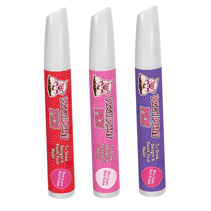 Lovebug Hug 3-Pack Piggy Pen Bundle - Marker-Tip Nail Art Pens (Festive Red, Pink, Purple) for Kids, Piggy Paint - Non-Toxic Vegan Cruelty-Free, Safe Coloring, Manicure Gift for Valentine’s Day, DIY Nails at Home