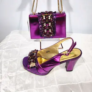 Women's Purple Heeled Sandals and Matching Bag Set Size 39