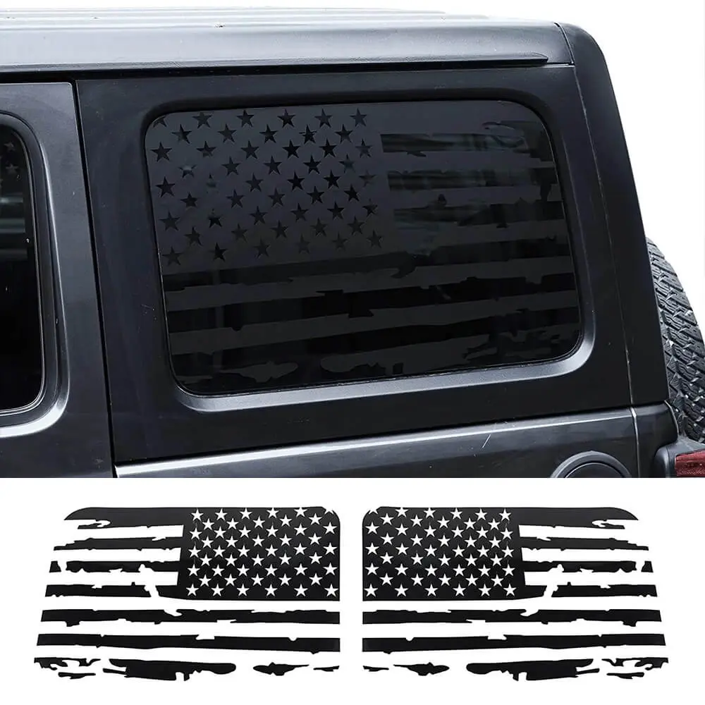 Vinyl American Flag Adhesive Vinyl Decals, Rear Side Decals for 2018+ Jeep Wrangler JLU 4-Door, Sticker for Cars, Vehicle Exterior Decoration Car Accessories, Adhesive Vinyl Decal