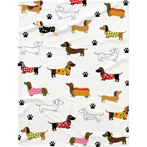 Dachshund Dog Blanket,Personalized Puppy Blanket,Pet Gift For Dog Lovers Mom Dad Cute Dog Paw Prints Soft Flannel Throw Blanket For Bed Sofa Travel Extra Small 40"X30" For Pet