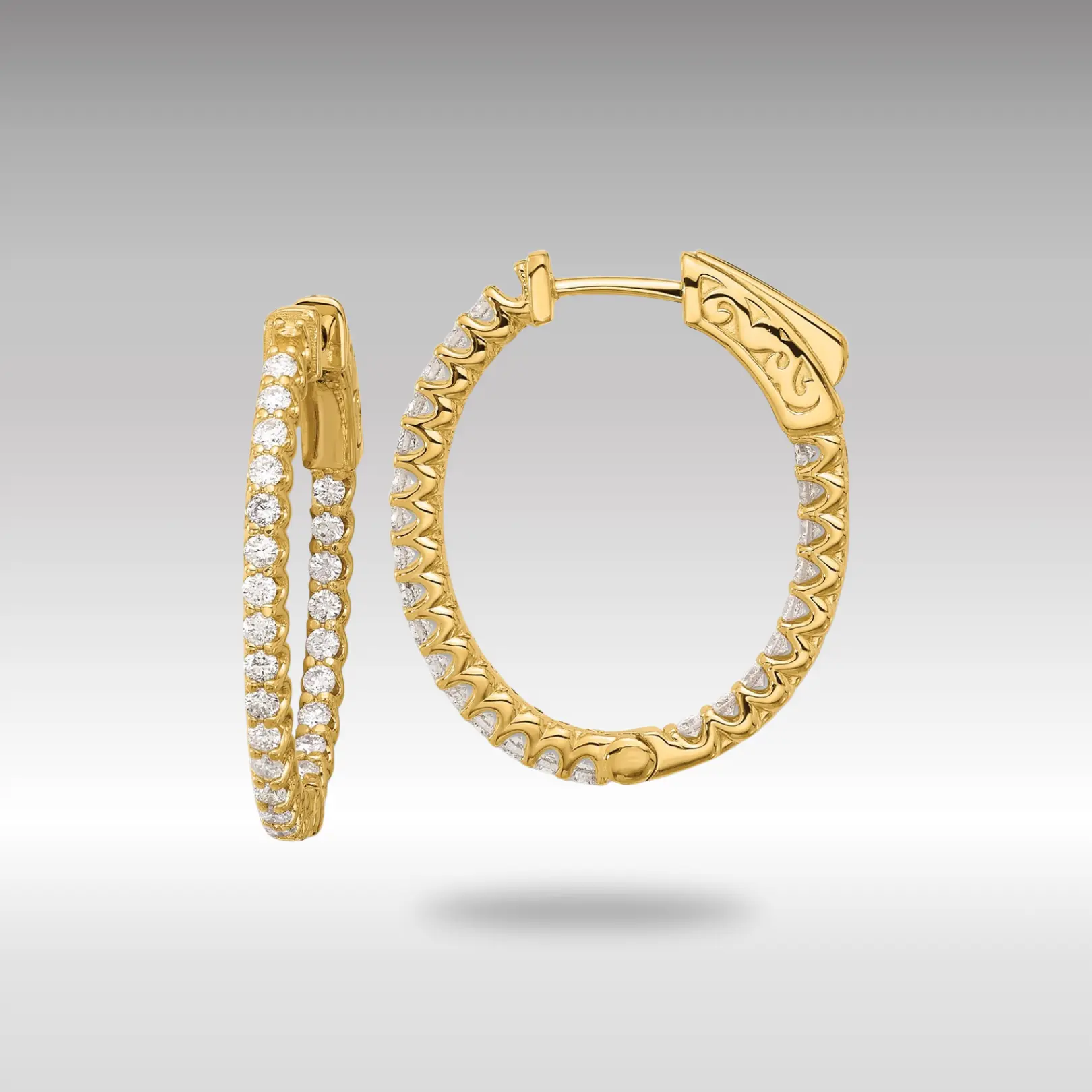 14K Gold 1.04ct Diamond 52-1.5mm In/Out Oval Hoop with Safety Clasp Earrings - Model XE3244AA