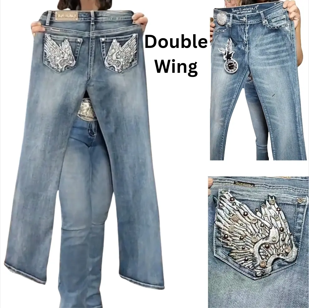 PickleClub Angel Wings Flare Denim Y2K PickleClub Angel Wings 