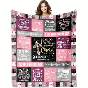 Christian Bible Verse Gift for Women Soft Cozy Flannel Blanket Pink Religious Scripture Cross Print Plush Throw Warm Fuzzy Bedroom Sofa Blanket Perfect Baptism Easter Birthday Mother's Day Gift for Christian Women Girls Home Decor