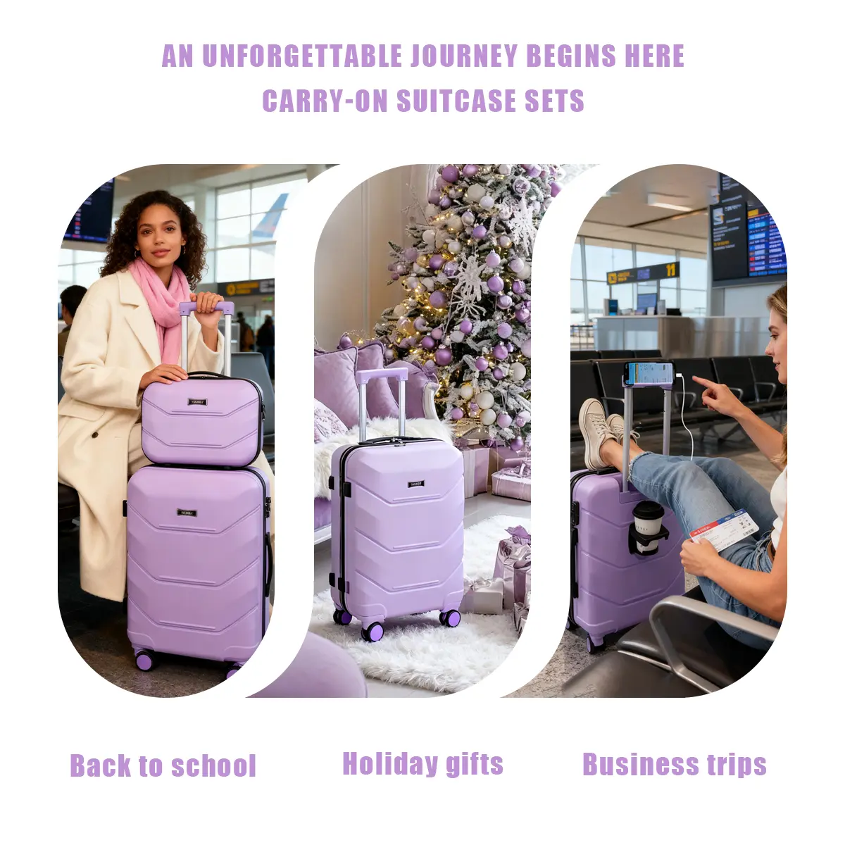 Upgraded Purple Carry-On Suitcase 13