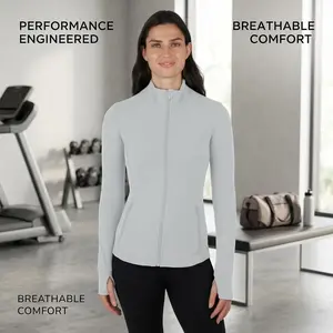 Women's Lightweight Full-Zip Hooded Yoga Jacket with Pockets - Breathable Running Workout Athletic Top for Yoga Pilates Gym Exercise Outdoor Sports Comfortable Stretchy Fabric