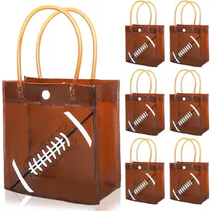 12 Pcs Football Clear PVC Gift Bags Sports Ball Party Favor Bags with Handles Reusable Rugby Sports Goodie Treat Tote Snack Bag for Team Birthday Holiday Rugby Events