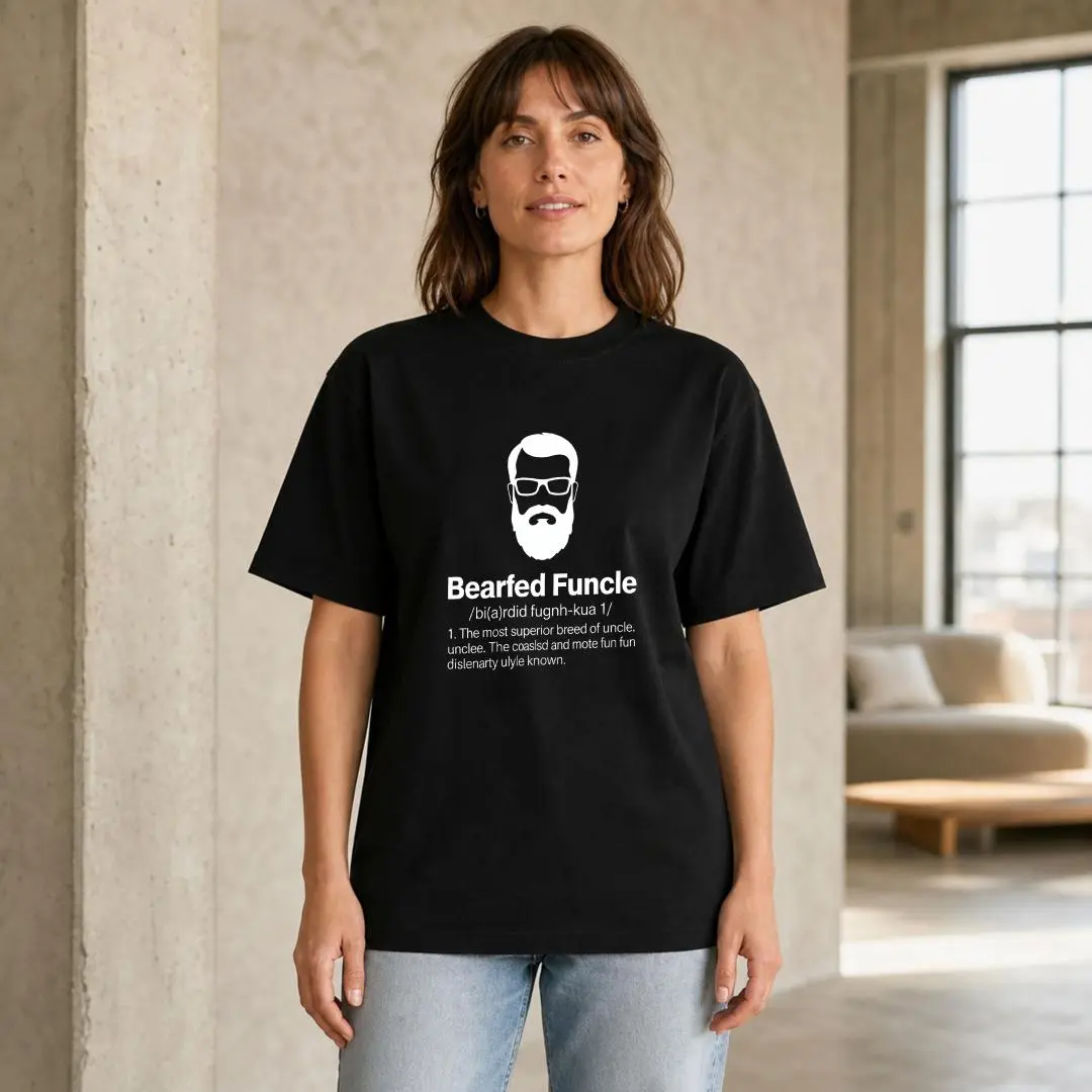 XTAUTO Men's 220g T-Shirt, Funny Bearded Funcle Definition Text Image Graphic Tee, Machine-Washable Casual Spring-Summer Wear, Uncle Gift