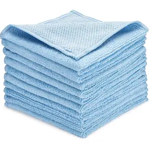 Microfiber Dish Cleaning Cloth in Blue - Dish Rags Kitchen Cleaning Cloths with Poly Scour Mesh Scrubbing Side - 10 Pack 12"x12"...