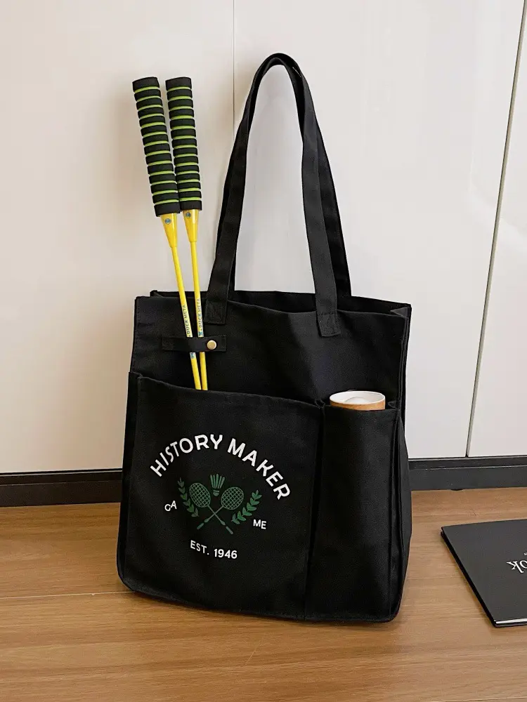 RIVERICH Badminton Racket Tote Bag, Canvas Sports Shoulder Bag with Multi Pockets, Holds 2 Rackets and Accessories, Reusable Sports Carry Bag