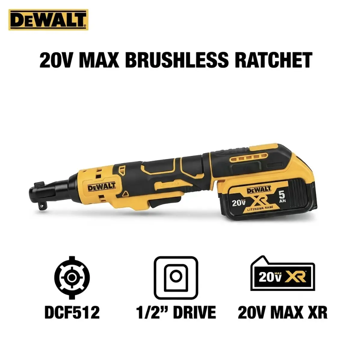 DEWALT DCF512 Cordless Right Angle Ratchet Wrench - Brushless Motor, Variable Speed, LED Light (Tools & Hardware Hand Tools Multitools & Accessories), None, Right Angle Jobs
