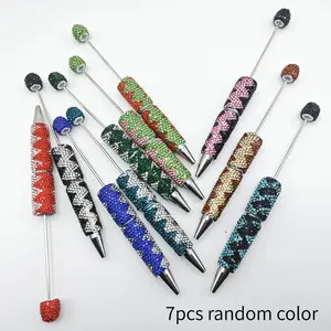 7 Full Diamond Sparkling Powder Bead Pen Set Luxury Water Diamond Decoration 14.7cm Metal Pen Tip Women's Premium Gift Valentine's Day Birthday Gift