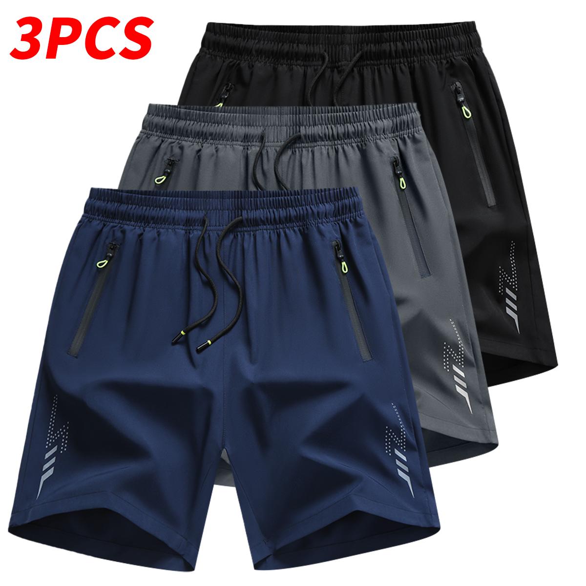 Men's Summer Casual Quick Dry Shorts with Zipper Pockets & Elastic Drawstring Waist, Lightweight Breathable Athletic Workout Shorts for Men, Comfortable Casual Bottoms for Running, Walking, Hiking & Daily Activities