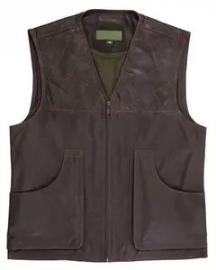 MotorCycleJackets Mens Brown Leather Shooting Vest