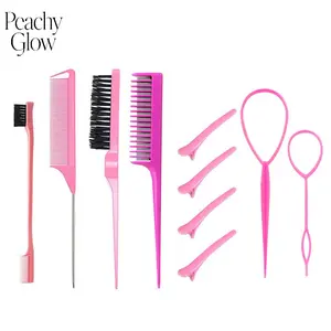 10Pack Double Sided Edge Control Hair Brush Professional Edge Control Hair Brush Comb Set, Dual-Sided Bristle Design, Pink Purple Black