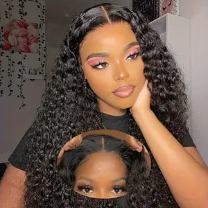 180% Density Curly Wave Lace Front Glueless Human Hair Wig for Women 5X5 HD Curly Wave Frontal 100% Human Hair Wig Wet And Wavy Ready to Wear