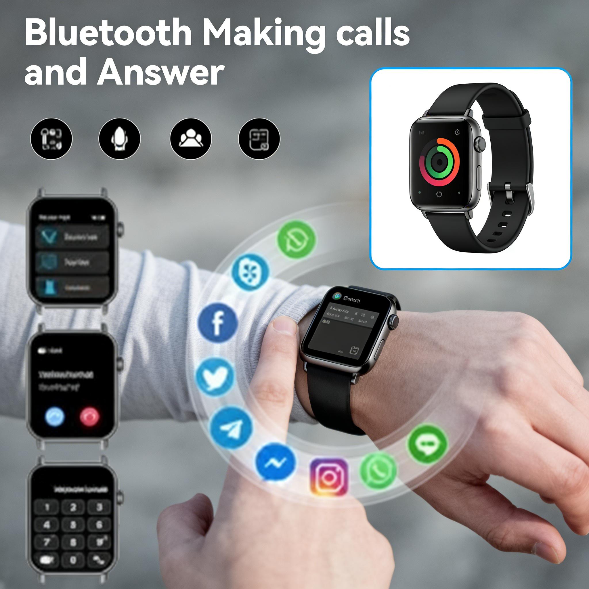 2026 Valentine's Day Gift New Smartwatch Black & Pink Wearable Device Super Bowl HeartRate Sleep Monitor 100+ Sports Modes IP68 Waterproof Smartwatch Gift for Men Women Android Tracker with HD TouchScreen & Call Functionality - Smartphone, Wristwatch