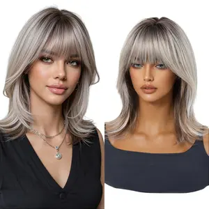 EMMOR  New Gradient Grey Gold Collarbone Wig, Natural Realistic Light Breathable Summer Full Head Wig For Women deep wave 13x6