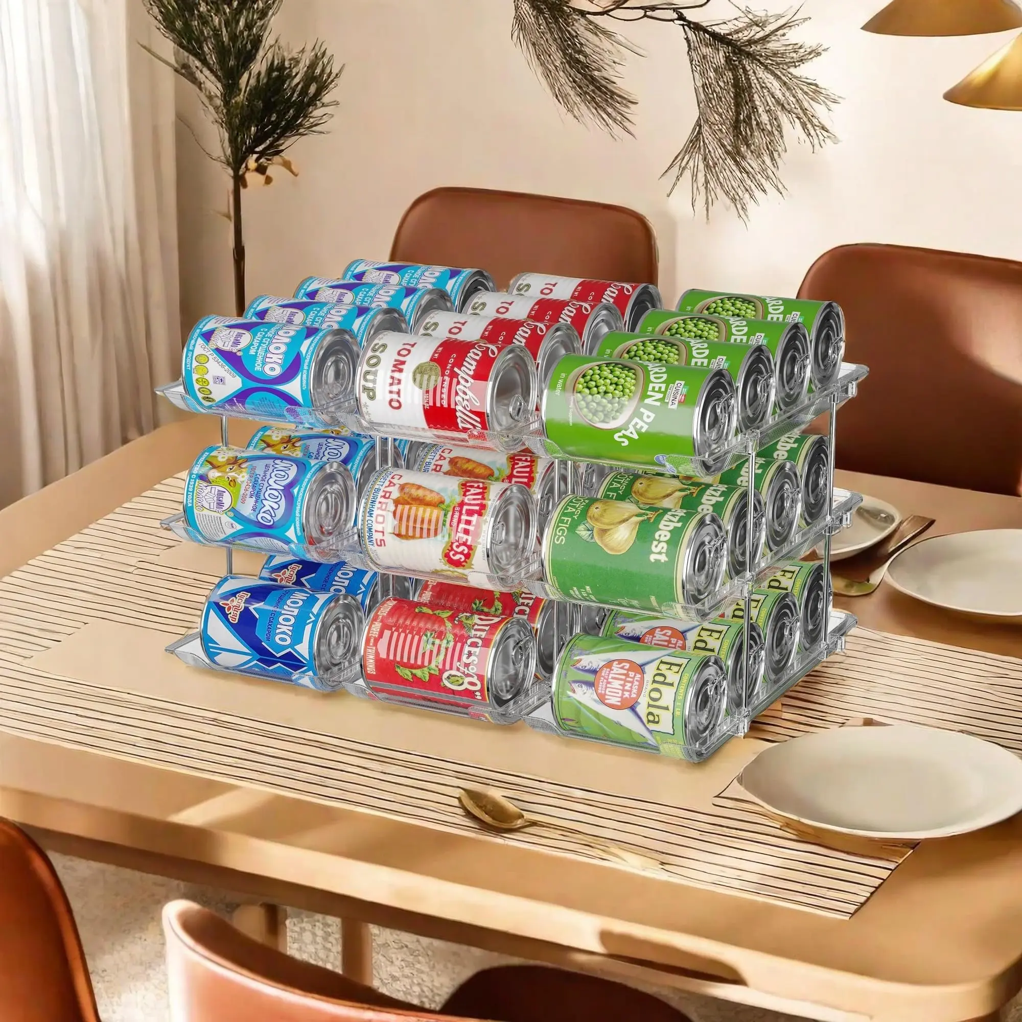 Can Organizer for Pantry, Upgraded Thickened Modular 3-Tier Combinable Can Storage and Beverage Dispenser Rack,Canned Food Organizer Rack Holds 36 Cans, Clear Can Holders for Pantry and Fridge,Clear