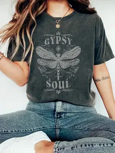 Spring Summer Dragonfly Animal Print T-Shirt, Fashion Comfort Casual Fitted Tee, Daily Wear, Trendy Graphic Women's Top, Breathable and Versatile, Womenswear
