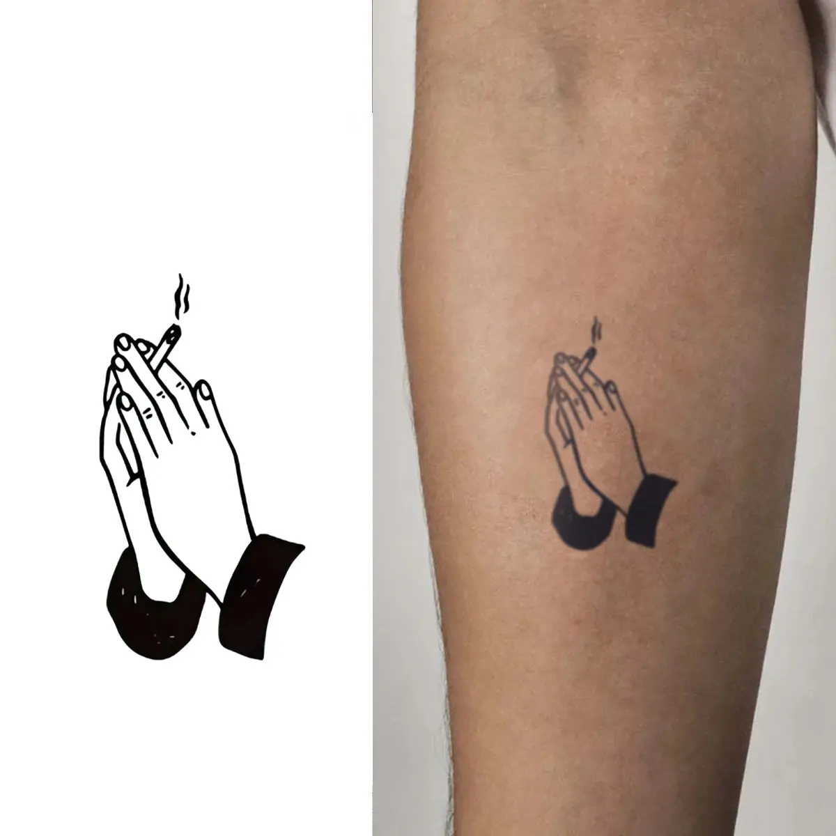 Genipin-Based Temporary Tattoo, 3.15x1.97 Inch Praying Hands & Cigarette Hand Shape Design, 14d Long-Lasting, Ideal for Self-Expression & Capturing a Moment