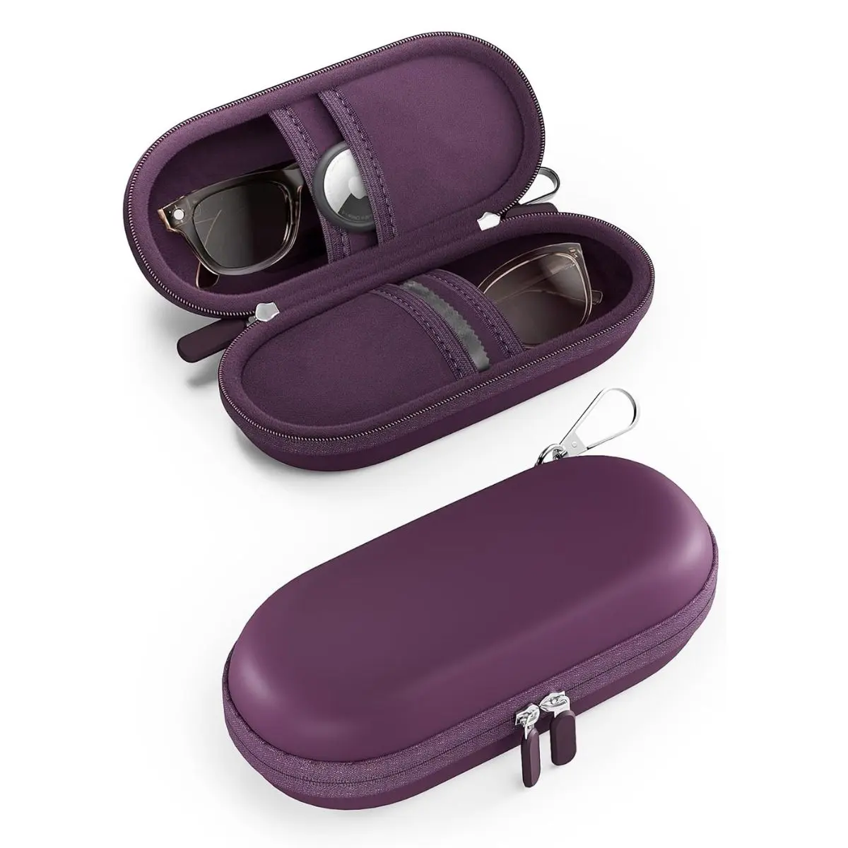 Hard Double Eyeglasses Case – EVA Shockproof Dual Glasses Holder with Velvet Lining & Metal Hook