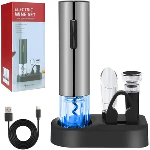 Electric  Bottle Opener Set- , Automatic  Bottle Opener with Led Light, Rechargeable Corkscrew Kit with Aerator,,Stoppers