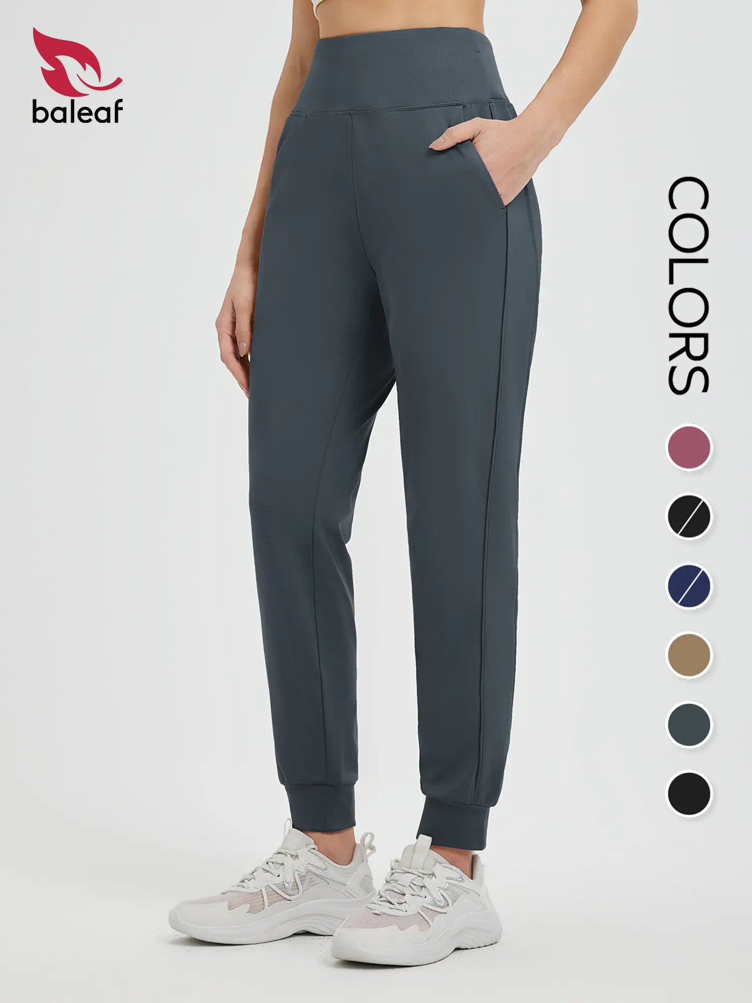 BALEAF Women's Fleece-Lined High-Rise Joggers - Winter Warm Water-Resistant Workout Pants with 2 Zippered Utility Pockets, Drawstring for Running, Hiking