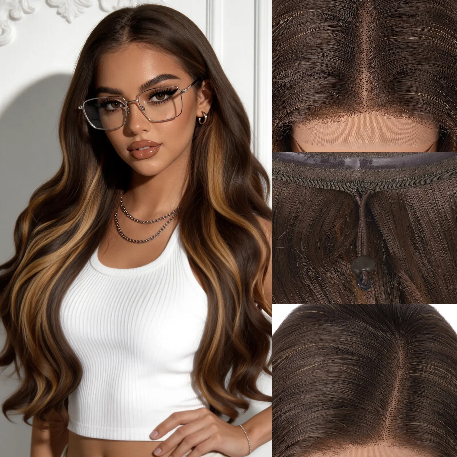 Ourwigs Wear and Go Glueless Wigs Synthetic Wig Pre Plucked Pre Cut Drawstring Body Wave 13x6 HD Lace Closure 24 Inch Lace Front Wigs for Women
