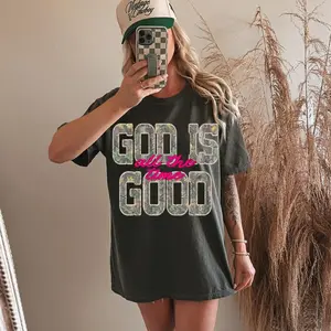 Retro God Is Good All The Time Tshirt, Trendy Distressed Camo Christian Tee, Faith, Jesus Religious, Bible Verse Shirts