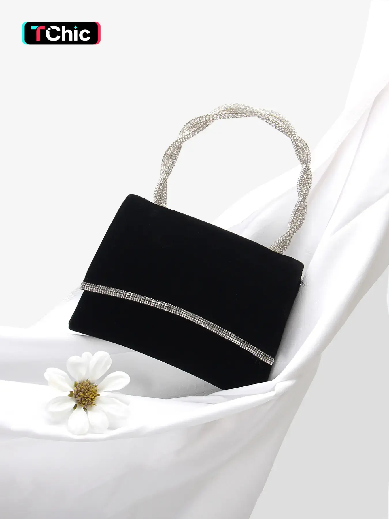 Autumn and Winter Mini Black Fluffy Ladies Evening Bag, Rhinestone Wrap Handle Tote, Wallet, Clutch Bag, Suitable for Wedding, Party, Prom, School Gift, Holiday Gift, Fashionable Bling Bag, Elegant Bag, Elegant Stylish Purse