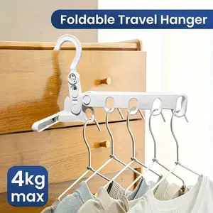 Foldable Travel Hanger 5 Hole Portable Clothes Hanger with 360° Rotating Door Hook Space Saving Storage Rack for Hotel Dorm Bathroom & Laundry