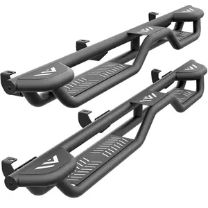 【Yzona】Three Raised Steps Running Boards (Wheel to Wheel Side Steps) Compatible with 2007-2018 Jeep Wrangler JK JKU 4 Doors, Bed Access Nerf Bars, Bolt-on Rock Sliders Rail