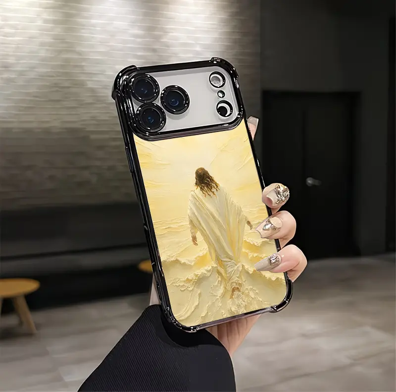 Custom Golden Light Jesus Walking On Water Oil Painting Aesthetic Pattern Silicone TPU Case - Soft, Shockproof Smartphone Cover for iPhone 12/13/14/15/16/17 Plus Pro Max Ultra, Samsung 22/23/24/25 Plus Pro Max Ultra - Vintage Unique Gift Option