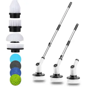Cordless Electric Spin Scrubber, Electric Grout Cleaner with 2 Speeds, Adjustable Handle, 8 Replaceable Brush Heads, IPX7 Waterproof Electric Grout Brush for Kitchen, Bathroom, Car