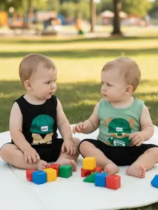 Summer Sleeveless Vest for Active Baby Boys, Animal Print, Casual Fitted Design, 2 Piece Set, Perfect for Summer Wear