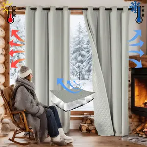 Winter Cotton Curtains, Windproof Insulated Thermal Drapes, Ring Top, Wireless Design, Suitable for Living Room & Bedroom, Privacy Grommet Curtains