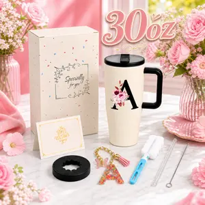 ZIOSINM 30oz Personalized Initial Tumbler with Silicone Ring – Emotional Support Mug, 12H Cold for To-Go Cups, Gift Box Set with Keychain & Card for Beach, Party & Daily Use