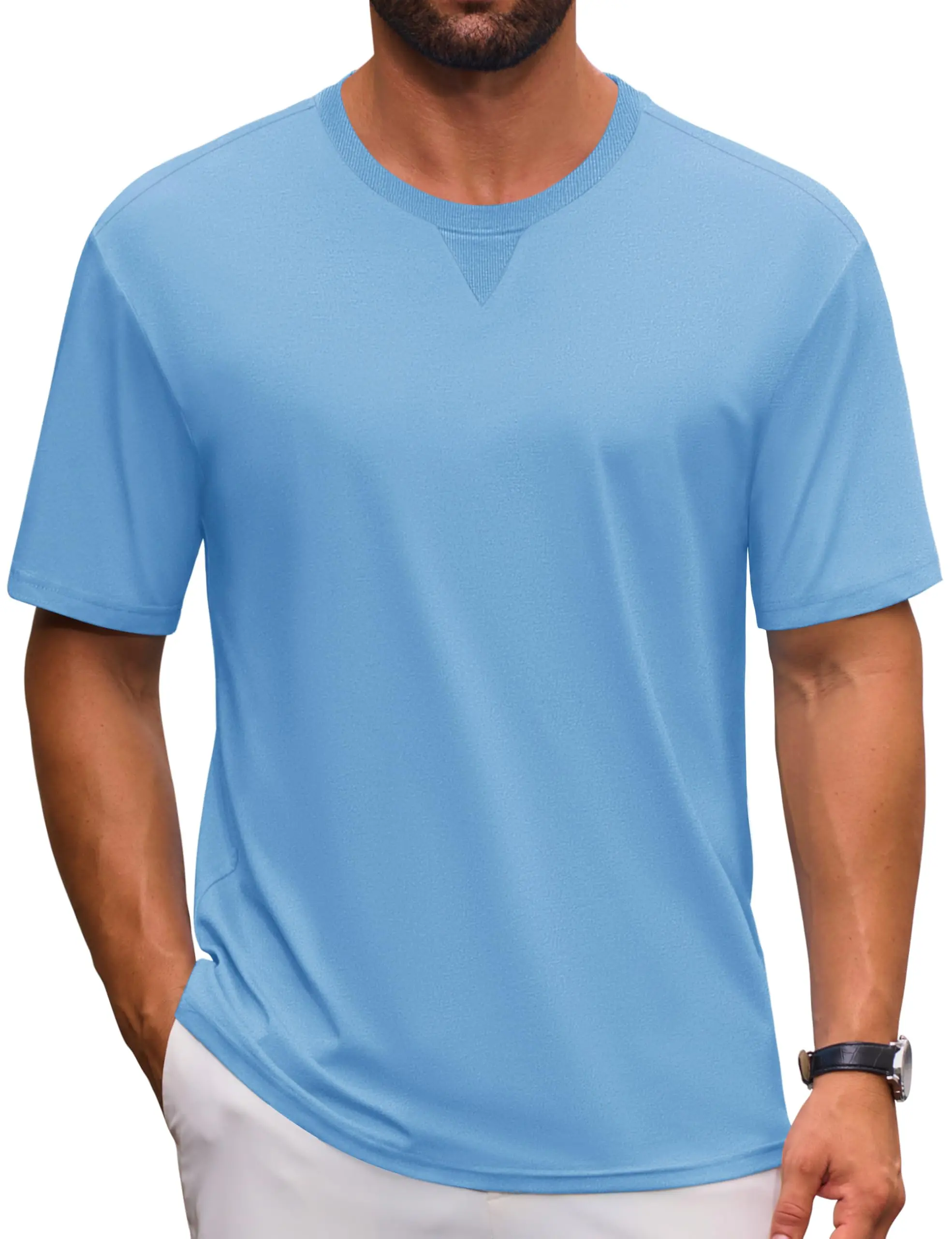 MAGCOMSEN Men's T-Shirts UPF 50+ Drop Shoulder Short Sleeve Crew Neck Shirts | Sun protection, moisture-wicking, lightweight, cool, casual, perfect for summer, loose fit, Everyday Wear, plain, basic