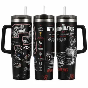 Reusable Dale Earnhardt Inspired Tumbler Water Bottles - 40oz, 30oz The Intimidator Number 3 Racing Legend Cup, Black Red Stock Car Drinkware, Checkered Flag Race Day Gift For Dad (Straw Not Included)