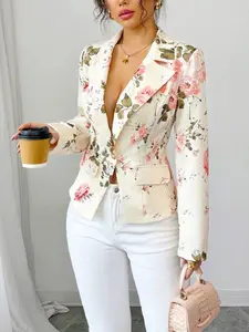 Women's Digital Print Fashion Fitted Long Sleeve Blazer Jacket, Stylish Womenswear Women's Outerwear, Trendy Ladies' Coat, Perfect for Casual & Formal Occasions