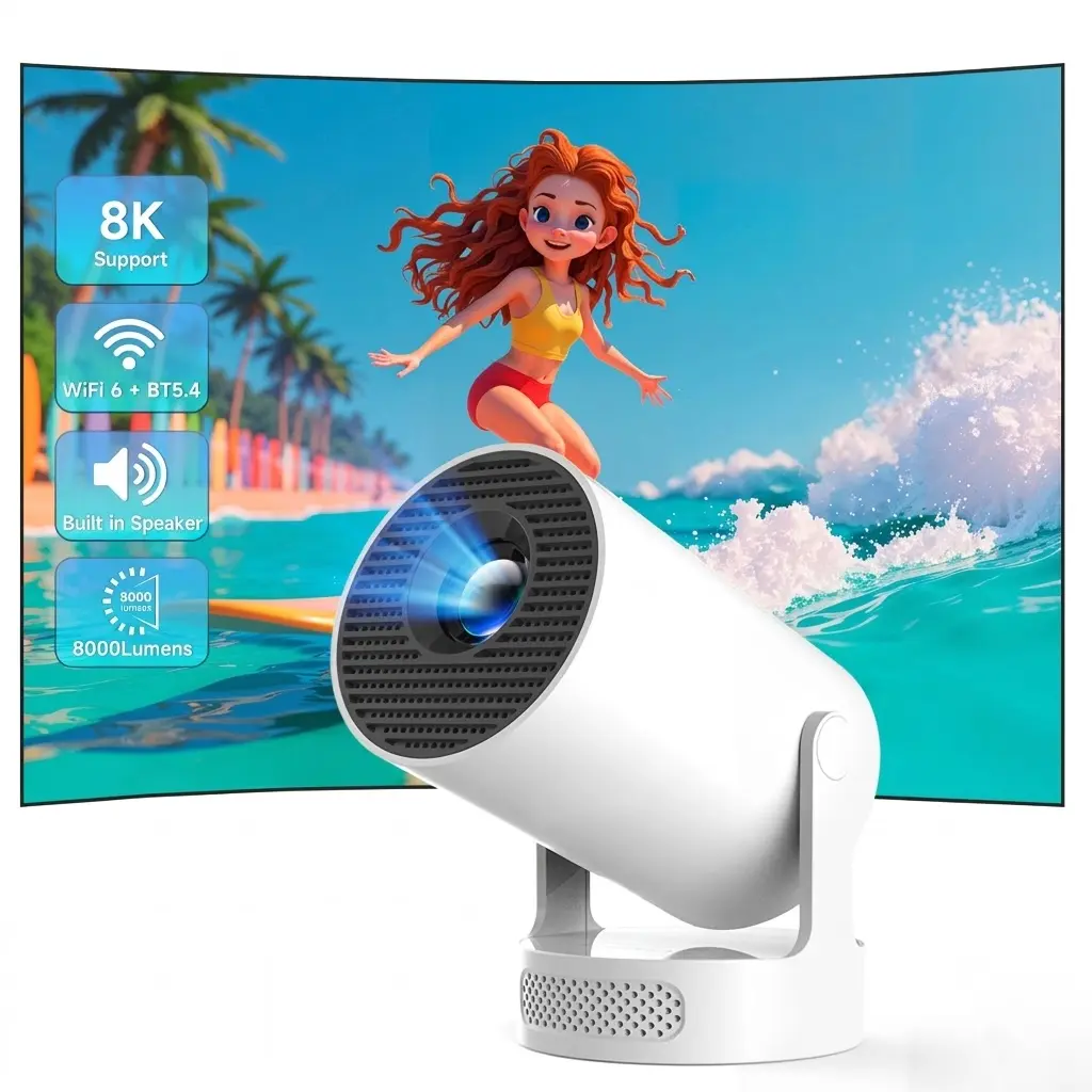 HY300Pro+ Mini Projector with 290ANSI Lumens Auto Keystone Correction Dual-Band WiFi6 & Bluetooth 5.4 Android 14 1280x720P 4K Decode  for Home Cinema Portable Movie Theater Gift - Audio 4K/1080P Support #SummerWins #DealsForYouDays