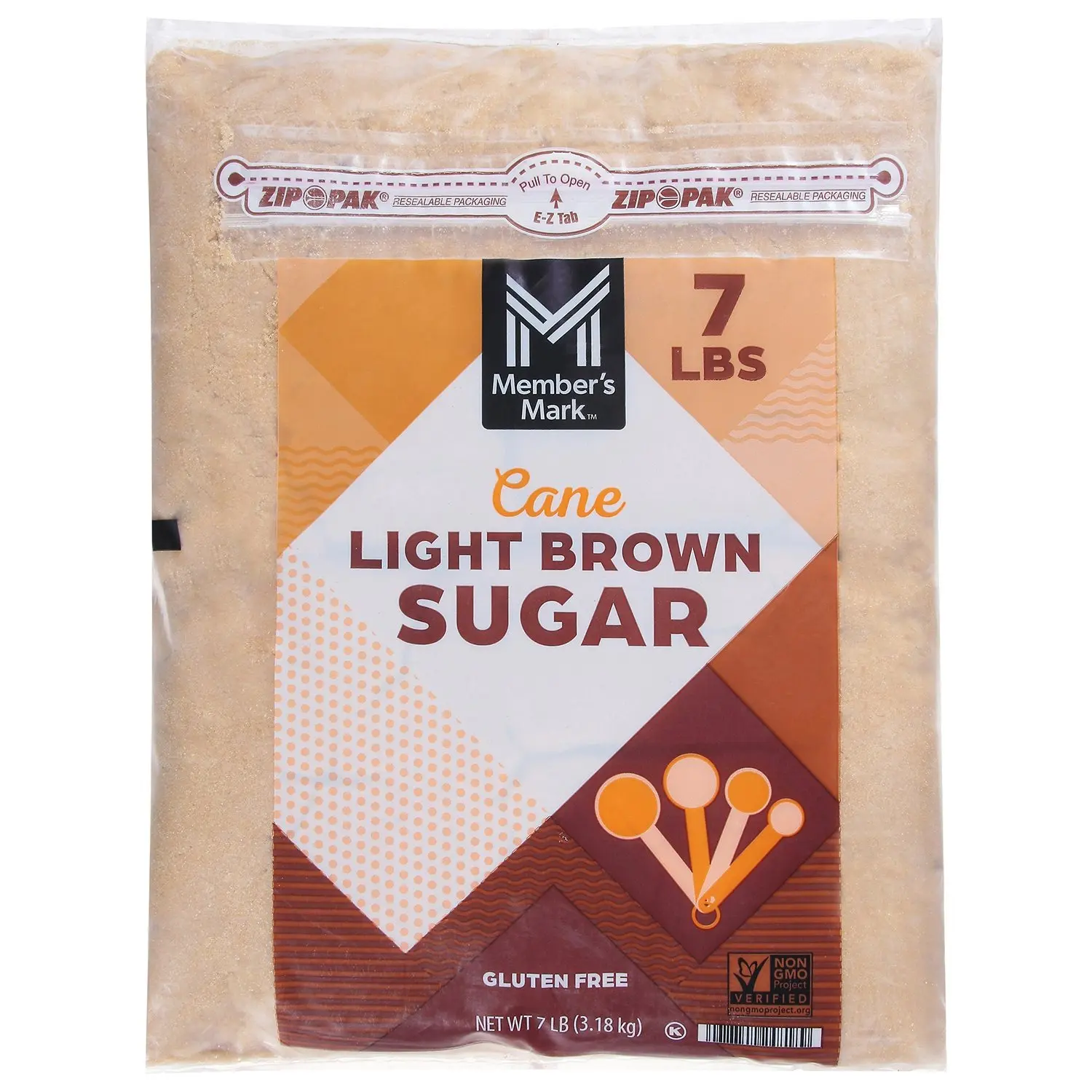 Member's Mark Light Brown Cane Sugar - 7 lbs, Sweet Flavor, Non-GMO, Gluten-Free, Kosher, Cholesterol-Free, Resealable, Light Caramel-Friendly, Baking & Cooking Essential